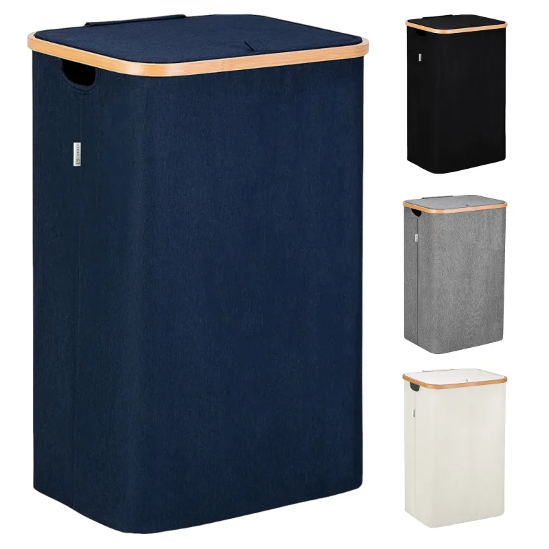 Cesto de Ropa Sucia de Bambú con Tapa y Asas: 72L o 100 L, 2 Clasificaciones, Plegable, Bolsa Interior Lavable a Máquina - Solución Elegante y Práctica para la Lavandería en tu Dormitorio ,Cubo Ropa