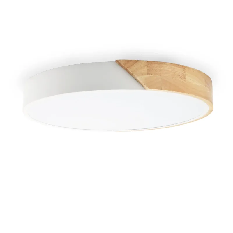 ALPINALUZ Plafón LED Circular Ø40cm, 30W, 3000LM, Metal Blanco y Madera Natural, Luz Seleccionable (3000K-4000K-6000K)