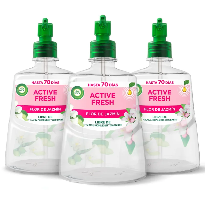 Air Wick Active Fresh Spray Automatico Sin Aerosol - Ambientador para casa con aroma a Flor de Jazmín - 3 recambios