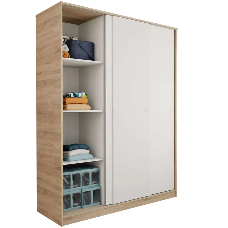 Armario Grande Tibet con 3 Puertas Correderas Roble Cambrian, Blanco Mate o Roble y Blanco 150x200cm