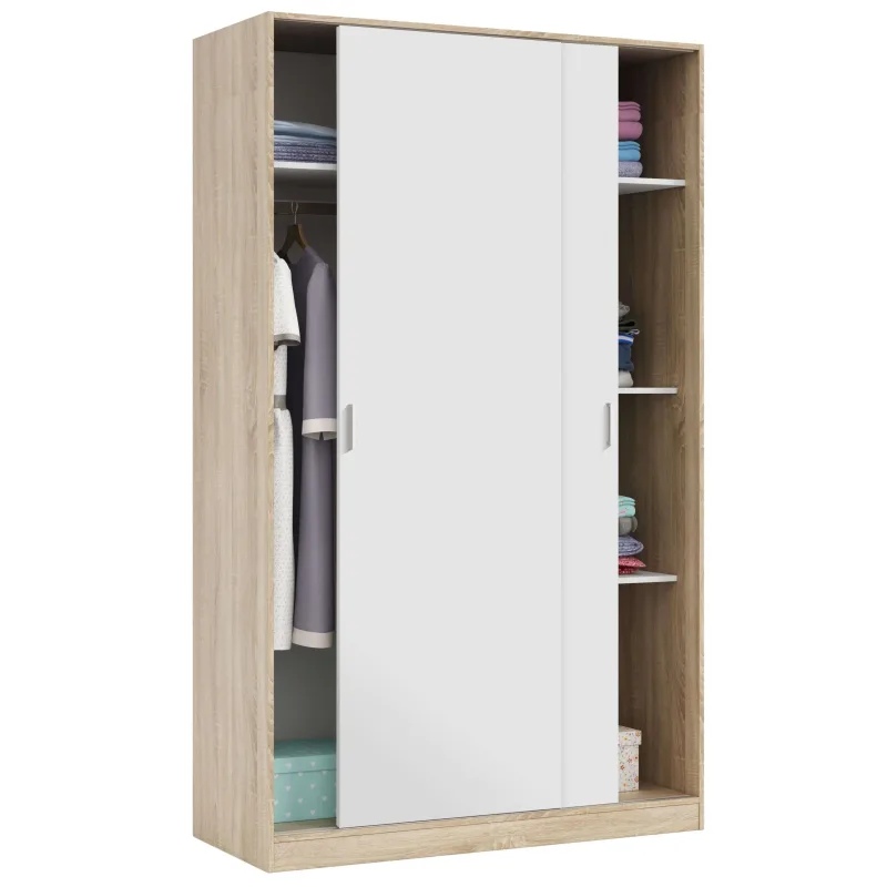Armario Max 2 puertas Correderas en Color Blanco Artik y Roble Canadian 200x120x50 cm