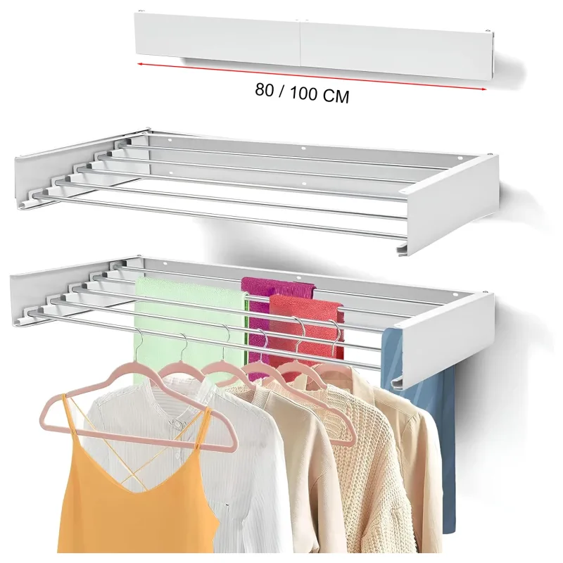 KingnetStore - Tendedero de Pared Tendedero Extensible de Diseño Compacto Tendedero de Ropa Plegable ideal para Baño o Balcón. Tendedero Plegable de Pared, Retráctil con 30 kg de Capacidad Aluminio