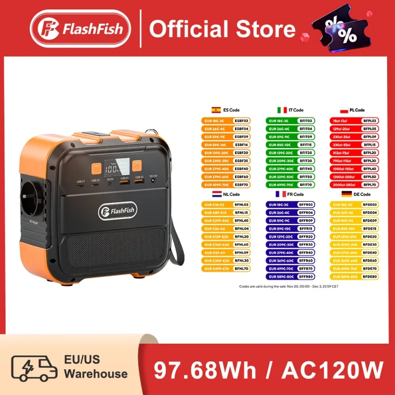 FF Flashfish 230V Mini estación de energía portátil recargable 120W 97.68Wh batería generador Solar banco de energía tipo C para avión