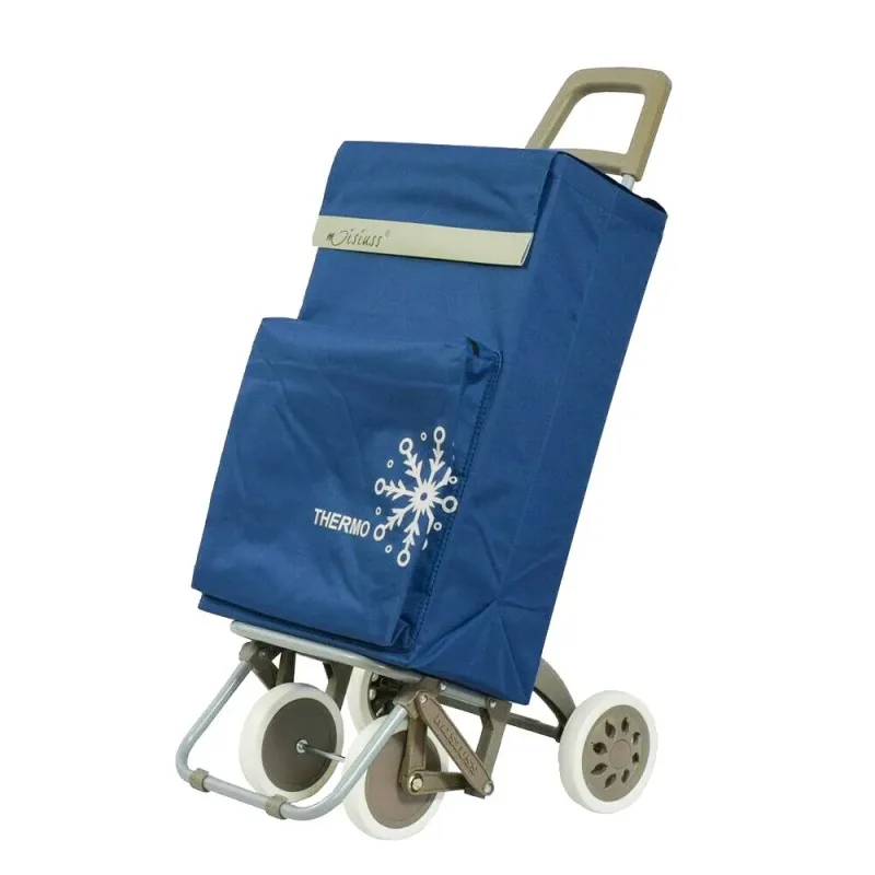 MEJORADA Carrito de Compra Plegable con 4 Ruedas Grandes y Bolsa Térmica Frontal，Estructura Metálica, | Capacidad 48L | Ideal para Supermercado, Playa y Picnic | 3 Colores