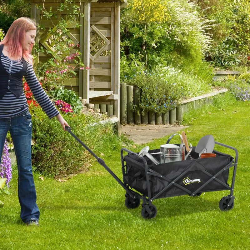 Outsunny Carro Playa con Ruedas Asa Telescópica Ajustable Carga 120 kg