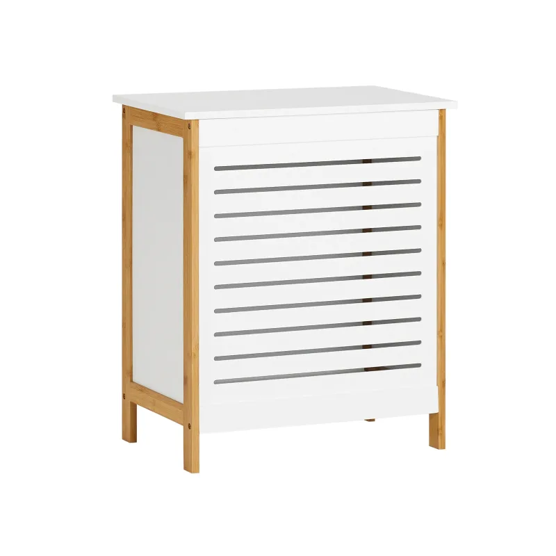 SoBuy FSS66-WN Cesto para la colada, coletor de ropa, cubo para la colada con tapa, blanco natural