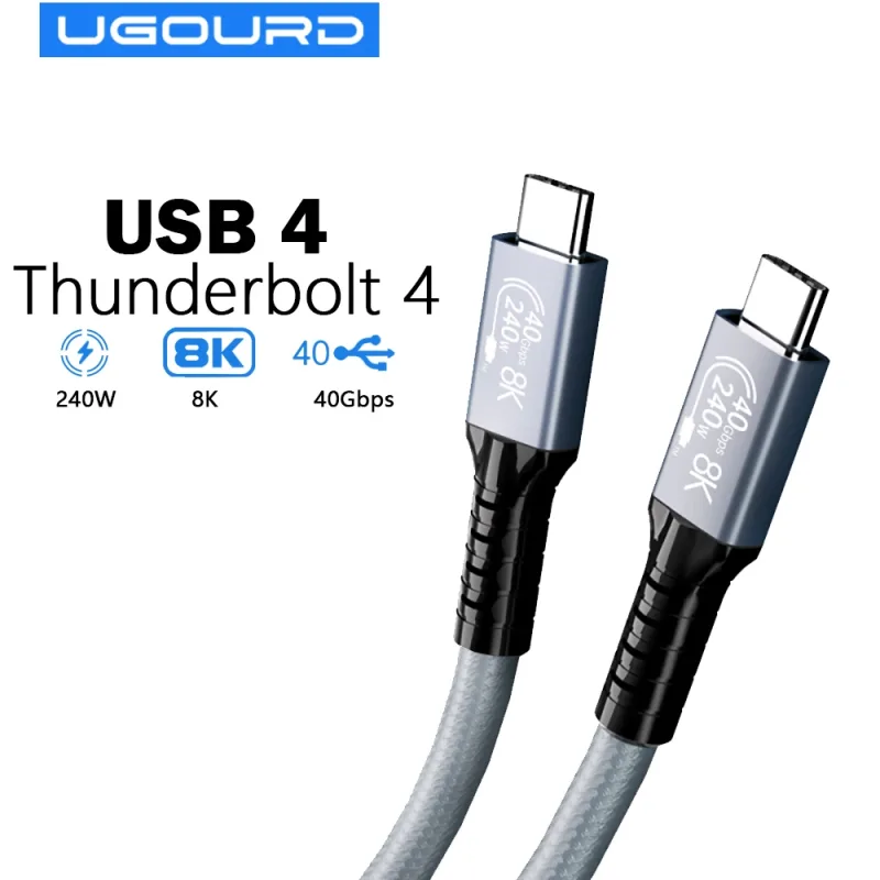 Cable UGOURD USB4 40Gbps 240W Thunderbolt 4 tipo C Cable de carga rápida Thunderbolt3 USB C a C Cable de transferencia de datos para eGPU