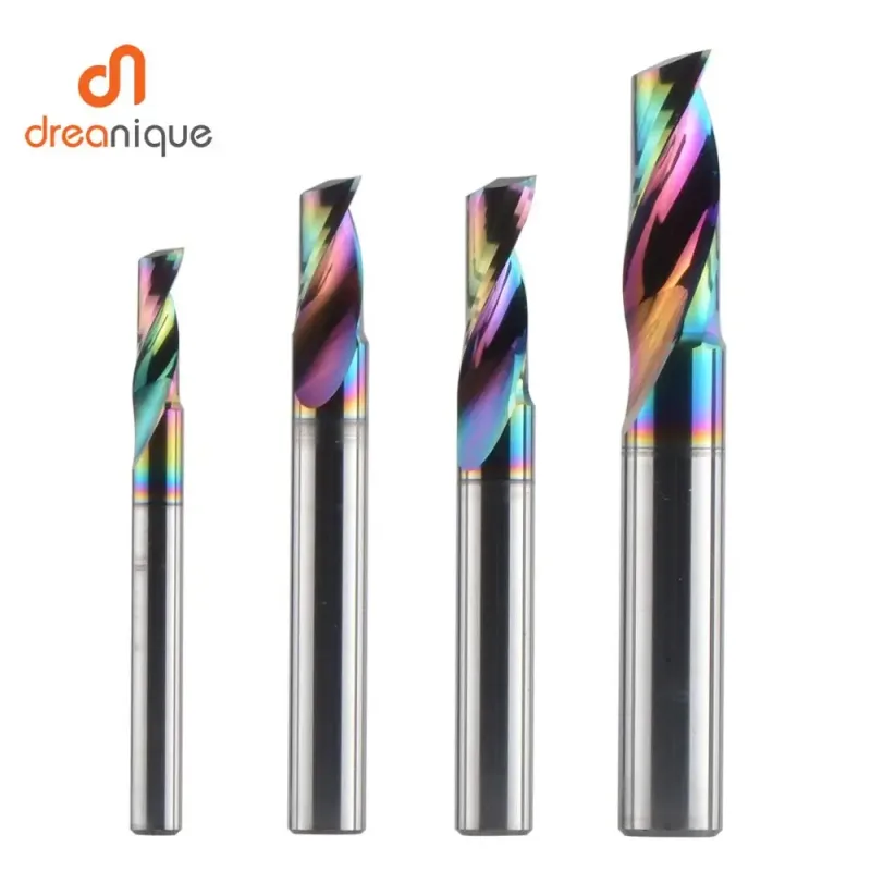 Dreanique 1 pieza 3.175 4 6 8mm CNC fresa de extremo de aleación de carburo sólido de una sola flauta, broca de fresa de recubrimiento DLC para Alu DSA1F
