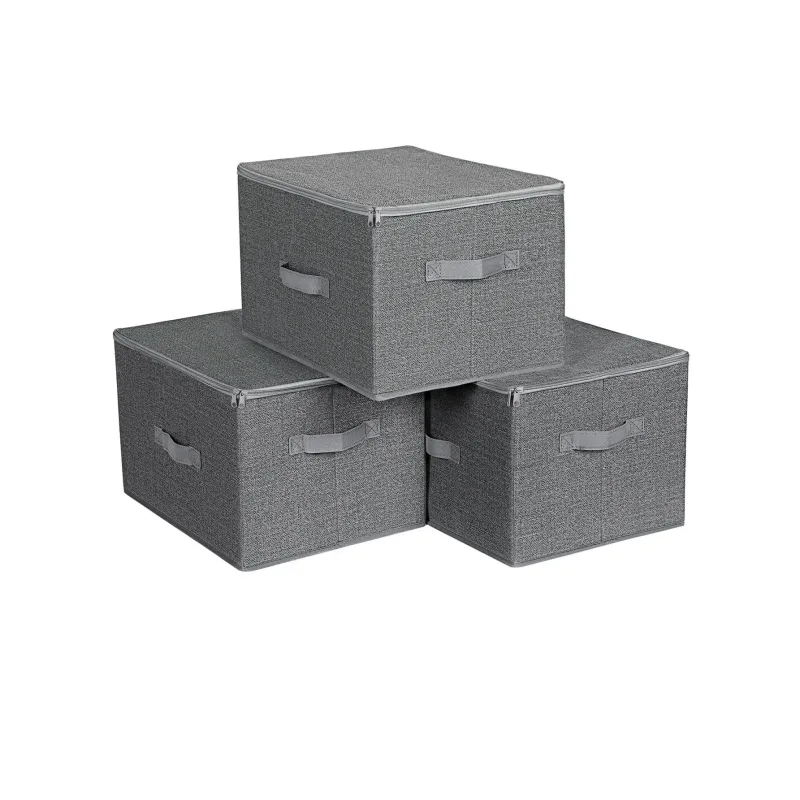 SONGMICS Cajas de Almacenamiento Plegables, con Tapas y Asas, Organizador para Juguetes, Ropa, Gris/Gris Paloma