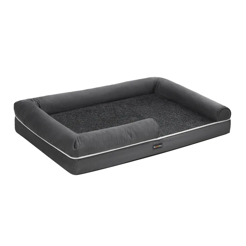 Feandrea Cama Ortopédica para Perros, Sofá, Cama para Mascotas, Acolchado Suave, Bordes Elevados, Funda Extraíble y Lavable, 120 x 85 x 20 cm, Antideslizante, Gris Osucro/Gris Claro, Regalo de Navidad