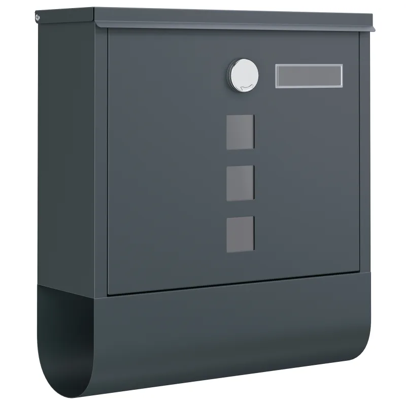 SONGMICS Buzón, Buzón de Correos, Cerradura con Cilindro de Cobre y Tapa Giratoria, Placa de Identificación, Porta-Periódicos, Fácil Montaje, 10 x 30,8 x 33,8 cm, Gris Antracita/Negro/Plata
