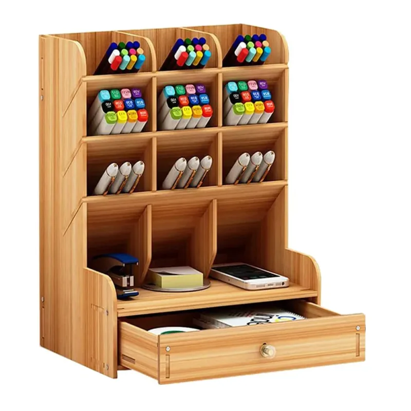 Organizador de Escritorio de Madera Escritorio Multifuncional de Almacenamiento Estacionario con Montaje de Gancho de Ganchillo para Suministros de Oficina en el Hogar