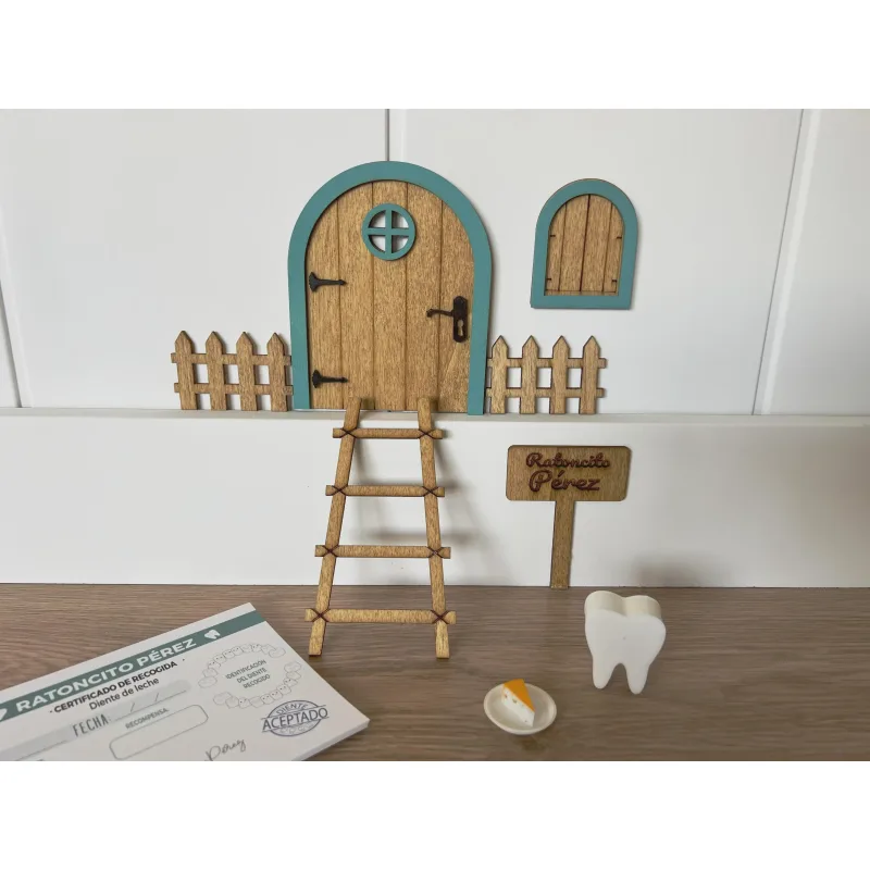 Puerta Ratoncito Pérez Roble Turquesa en madera con certificados