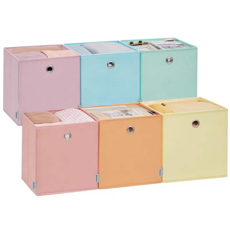 SONGMICS Caja de Almacenaje, Juego de 6, Organizadores Plegables, 33 x 33 x 33 cm, Tela, para Estantería Cúbica, de Colores, Cesta de Almacenaje, para Dormitorio, Salón