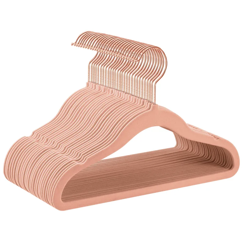 SONGMICS Juego de 30 Perchas para niños con Ganchos giratorios a 360°, Color Oro Rosa, Perchas de Terciopelo Antideslizantes para Armario, Dormitorio, Rosa Pastel
