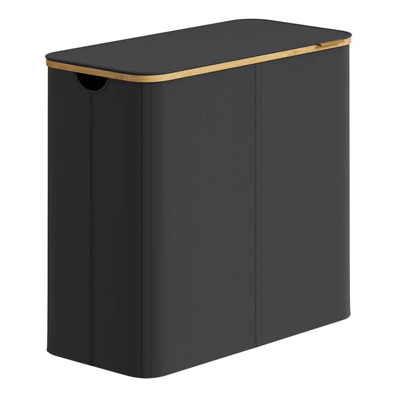 SONGMICS Cesto de Ropa Sucia con Tapa, Gran Cesta Colada de 4 Secciones, 200 L, Forro de Malla Extraíble, Tejido Oxford, Asas Bambú, Plegable, 78 x 38,5 x 70,5 cm, Negro Tinta/Gris Paloma/Blanco Crema