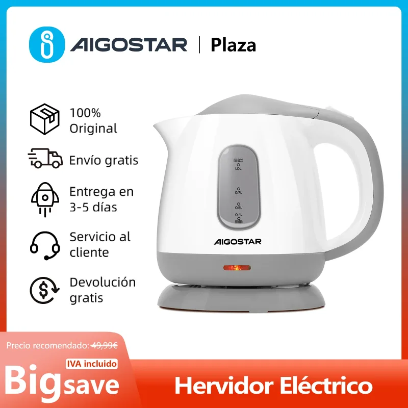 Hervidor Eléctrico Compacto de 1 Litros, Libre de BPA, Filtro Antical Desmontable, Doble Sistema de Seguridad, Base 360º, 1100 W