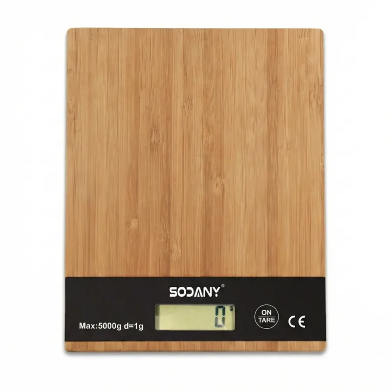 SODANY Báscula Digital de Cocina de Bambú Natural 5kg/1g Alta Precisión Peso para Alimentos con Función Tara Pantalla LCD