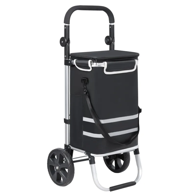 Carrito de Compras Plegable T-Lovendo con Diseño en Aluminio, Bolsa Térmica Aislante y Ruedas Grandes para Mayor Comodidad