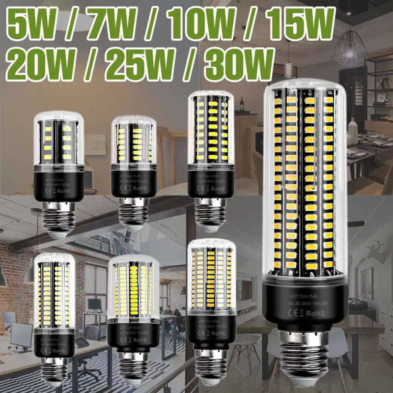 30W LED E27/E26 bombilla de maíz E14 lámpara de techo B22 bombillas de araña AC 85-265V sin parpadeo para el hogar sala de estar blanco frío/cálido