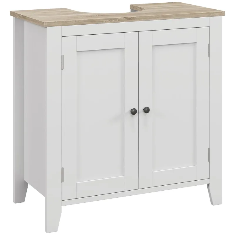 kleankin Mueble para Debajo del Lavabo Armario Bajo con 2 Puertas y Estante Ajustable Estilo Moderno 60x30x60 cm Blanco
