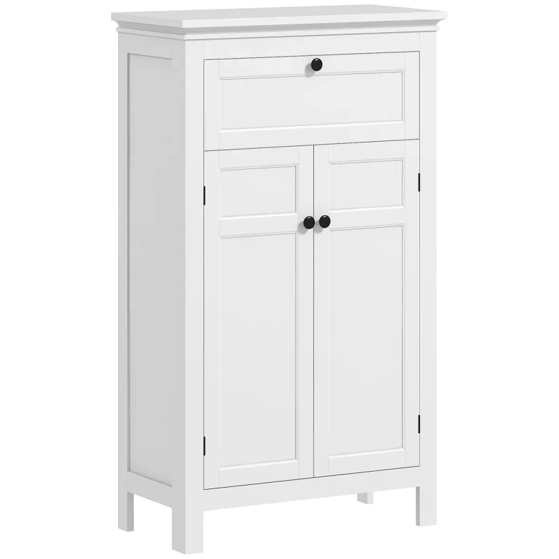 HOMCOM Mueble de Baño Columna de Baño con Cajón 2 Puertas y Estantes Ajustables Armario de Baño Moderno 60x30x102,5 cm Blanco
