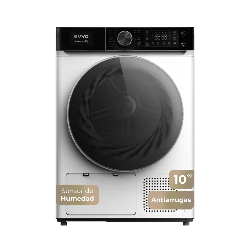 EVVO Secadora 10 kg bomba de calor Nature SR10, Clase energética E, AirWash, Sensor de humedad, Antiarrugas, Inicio diferido