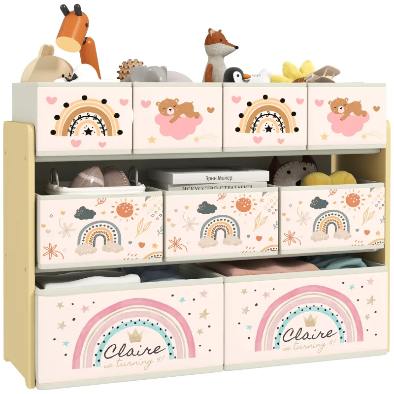 AIYAPLAY Organizador de Juguetes Infantil Estantería para Juguetes con 9 Cestas de Tela no Tejida Extraíbles 93x30x70 cm Amarill