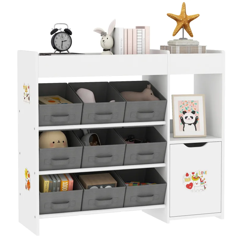 AIYAPLAY Organizador Infantil con Compartimentos 9 Cestas Extraíbles y Láminas de Pegatinas 92x30x80 cm Blanco