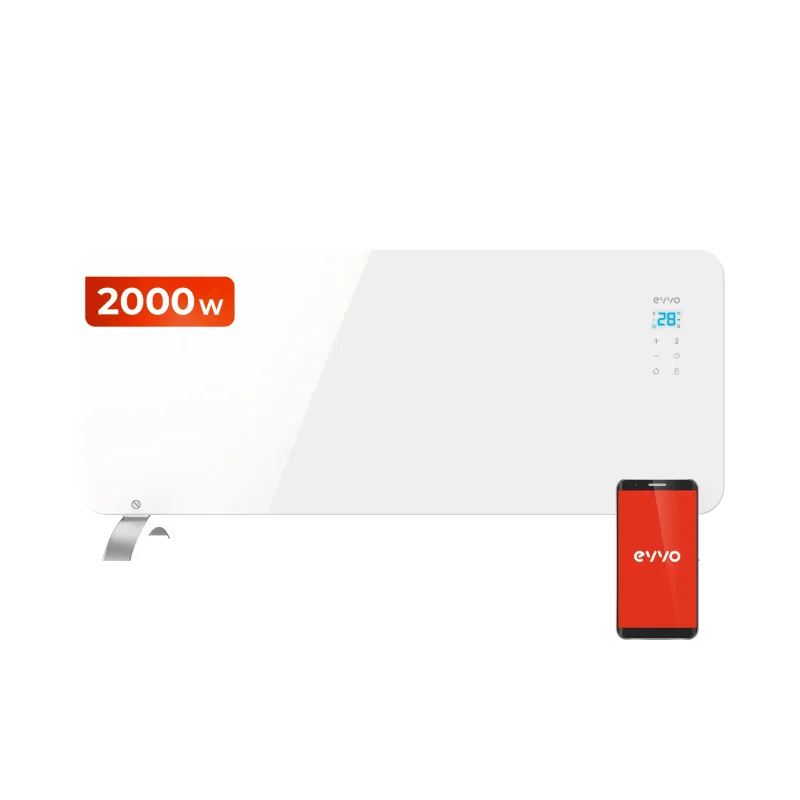 Radiador eléctrico EVVO Cristal, Wifi, 1000W - 2000W, Pantalla táctil, Mando a distancia, Temporizador, Blanco y negro