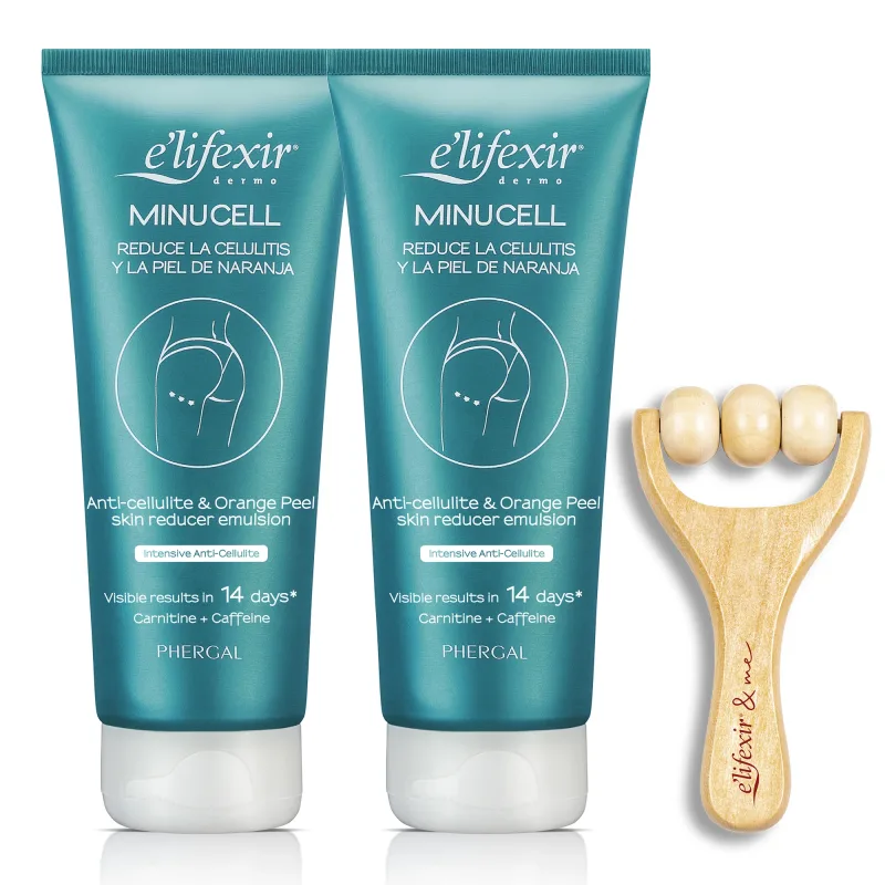 Pack Duplo Elifexir Minucell 2x200 ml + Rodillo Masajeador | Crema Anticelulítica Hidratante | Tensa Y Remodela El Contorno Corporal | Reduce Celulitis Y Piel De Naranja | Hidratante + Reafirmante
