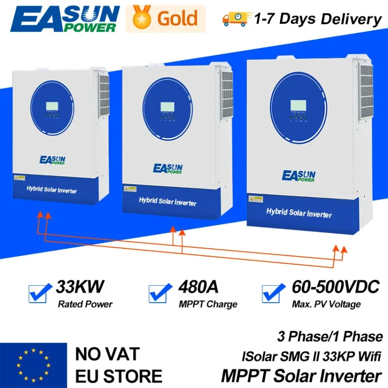 EASUN POWER 33KW 3 fases 380V Inversor Solar híbrido 22KW 11KW fuera de la red 48V 160A MPPT Dual con RS485 WIFI Inversor paralelo