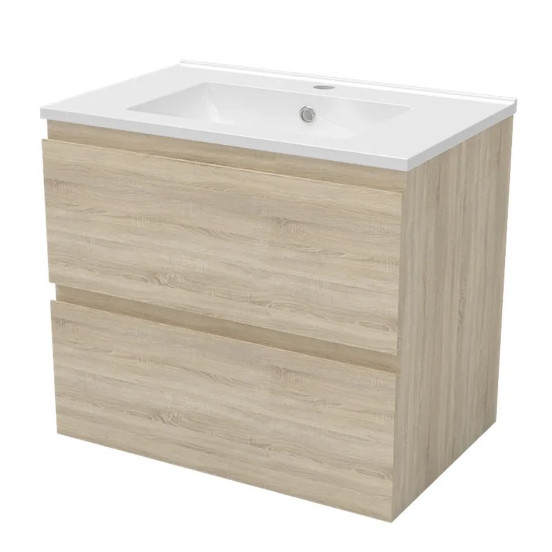 AICA Mueble de baño con lavabo,dos cajones, 60 x 38,5 x 52cm,roble,lavabo de cerámica