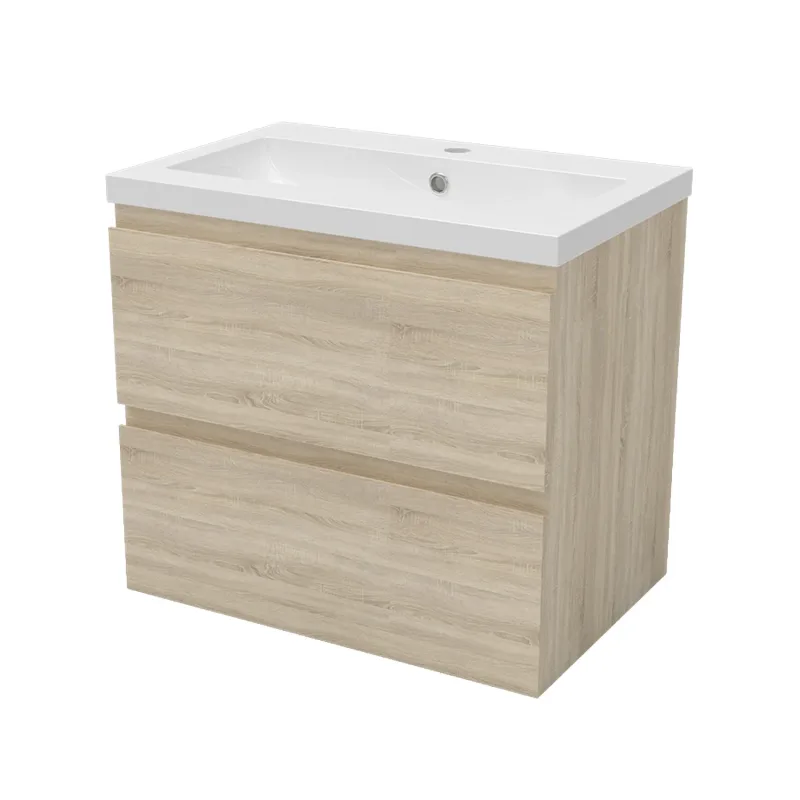 AICA Mueble de baño con lavabo,dos cajones, 60 x 38,5 x 52cm,roble,lavabo de piedra artificial