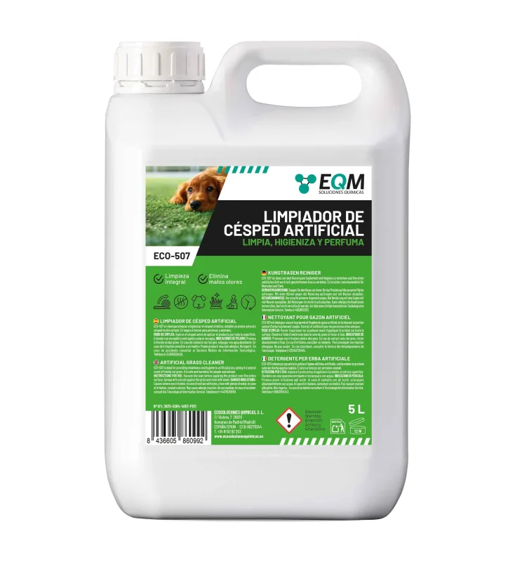 EQM - ECO-507 - Limpiador e Higienizante de Césped Artificial - 5L - Limpia, higieniza y perfuma - Formato ahorro no tóxico