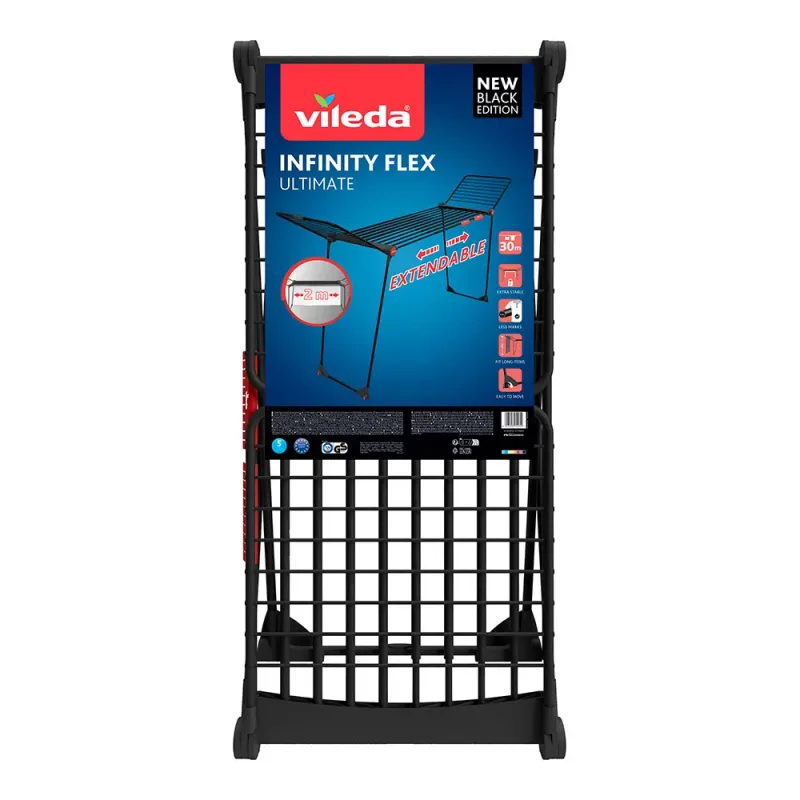 VILEDA TENDEDERO INFINITY FLEX ULTIMATE EXTENSIBLE, NEGRO MATE, TENDIDO 30 m