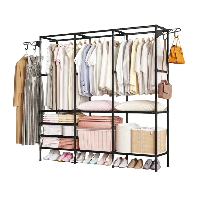 Perchero de Pie para Hogar, Organizador de Ropa con Estantes y Zapatero, Ahorro de Espacio, Fácil Instalación, Metal Duradero