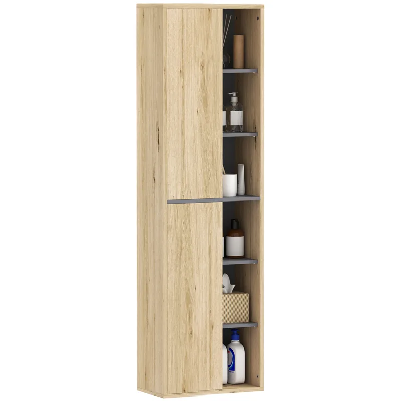 Columna de Baño de Pared Armario de Baño con Compartimentos Abiertos y 2 Puertas 40x24x141,5 cm Natural