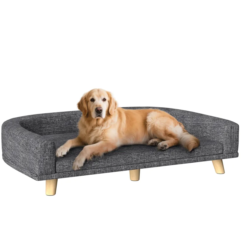 Sofá para Perros Grandes Cama Elevada para Perros con Cojín Lavable y Patas de Madera Carga 40 kg 98x67x25cm Gris Oscuro