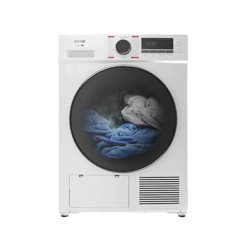 EVVO Secadora 8 kg bomba de calor S8, Clase energética D y E, Airfresh, Sensor de humedad, Antiarrugas, blanco/inox