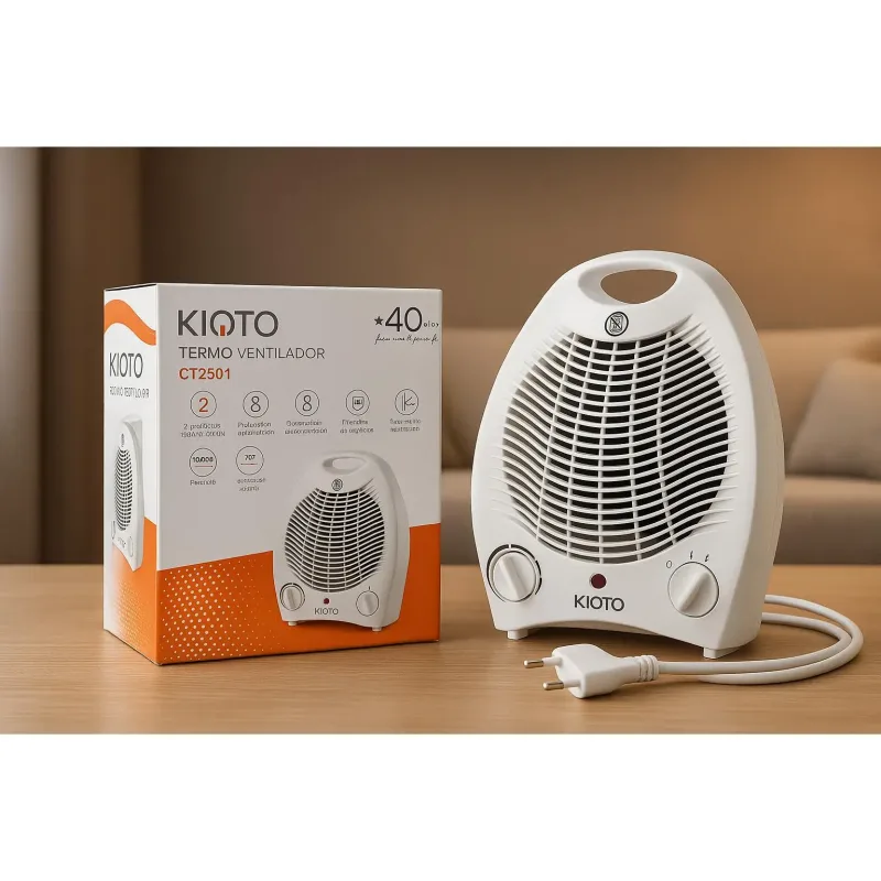 Calentador Eléctrico Portátil CT2501 de hola led, 1000/2000W, Seguridad por Sobrecalentamiento y Volcamiento, Ideal para Hogar y Oficina