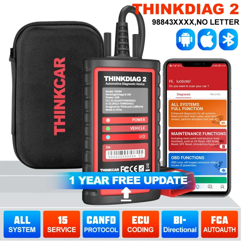 THINKCAR ThinkDiag 2 sistema COMPLETO protocolo CANFD 15 reinicio 1 año herramientas de diagnóstico OBD2 automáticas gratuitas escáner bidireccional codificación ECU