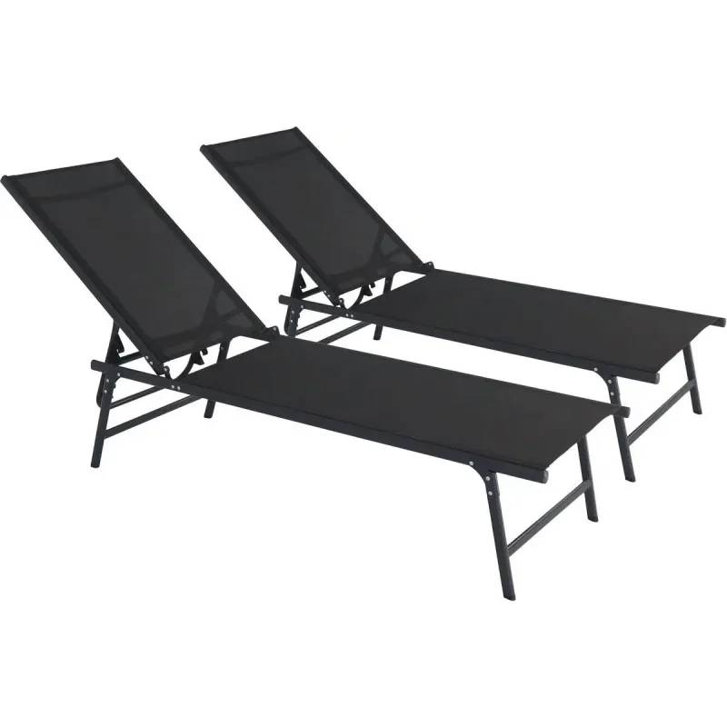 Habitat y Jardin - Juego de 2 tumbonas metálicas "Sublima" - 180 x 54 x 104 cm - Negro