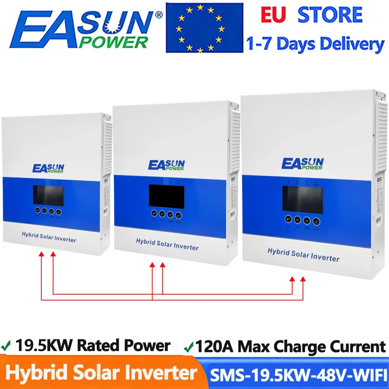 Inversor Solar Híbrido EASUN de 19.5KW, 48V 220V 120A, Controlador de Carga Solar MPPT, Inversor Fuera de Red con WIFI, RS485, Compatible con 3 Fases
