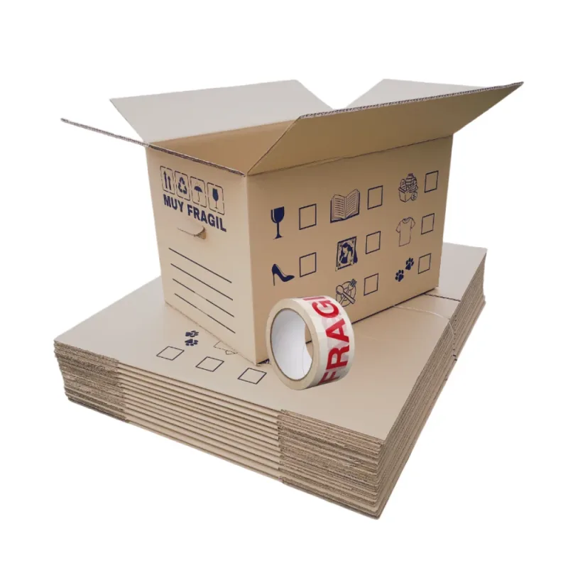 Plasacar S.L.-Caja de Cartón Kraft Doble Canal Extra Fuerte 60x40x40 cm + Precinto muy Frágil (ESPECIAL MUDANZAS)