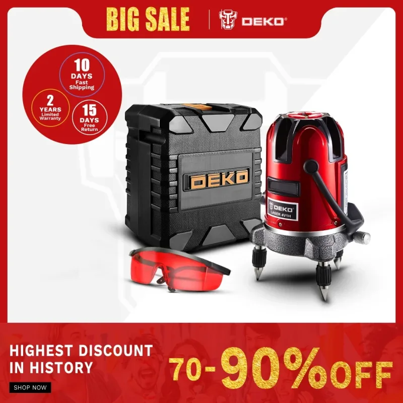 Nivel láser rojo DEKO serie LL5 5 líneas 6 puntos autonivelante ajuste Horizontal y Vertical de 360 grados mayor visibilidad