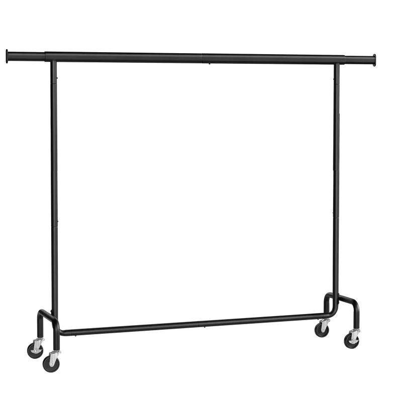 SONGMICS Burro Ropa con Ruedas, Perchero Burro Extensible con Carga Pesada, Capacidad de Carga de 110 kg, 45 x (160-200) x 162,9 cm, Fácil de Montar, Portátil, Negro Mate/Plata