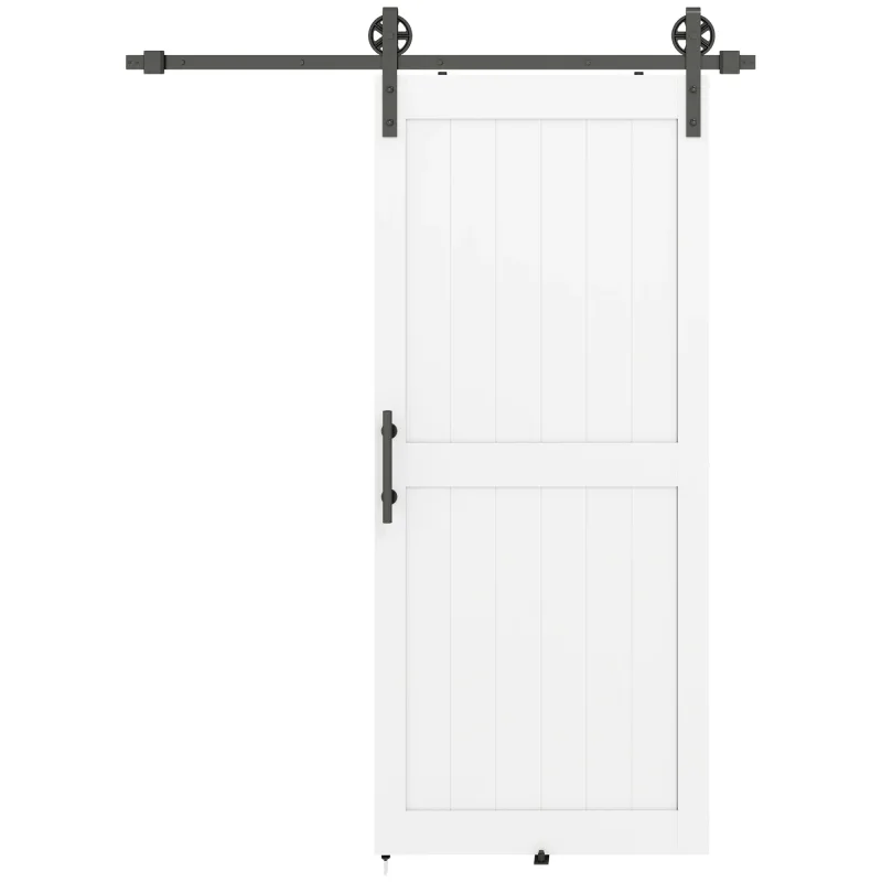 HOMCOM Puerta Corredera de Granero con Herrajes Manija Rodillo y Guía de Suelo Mejorados para Baño Salón 91,5x213,4 cm Blanco