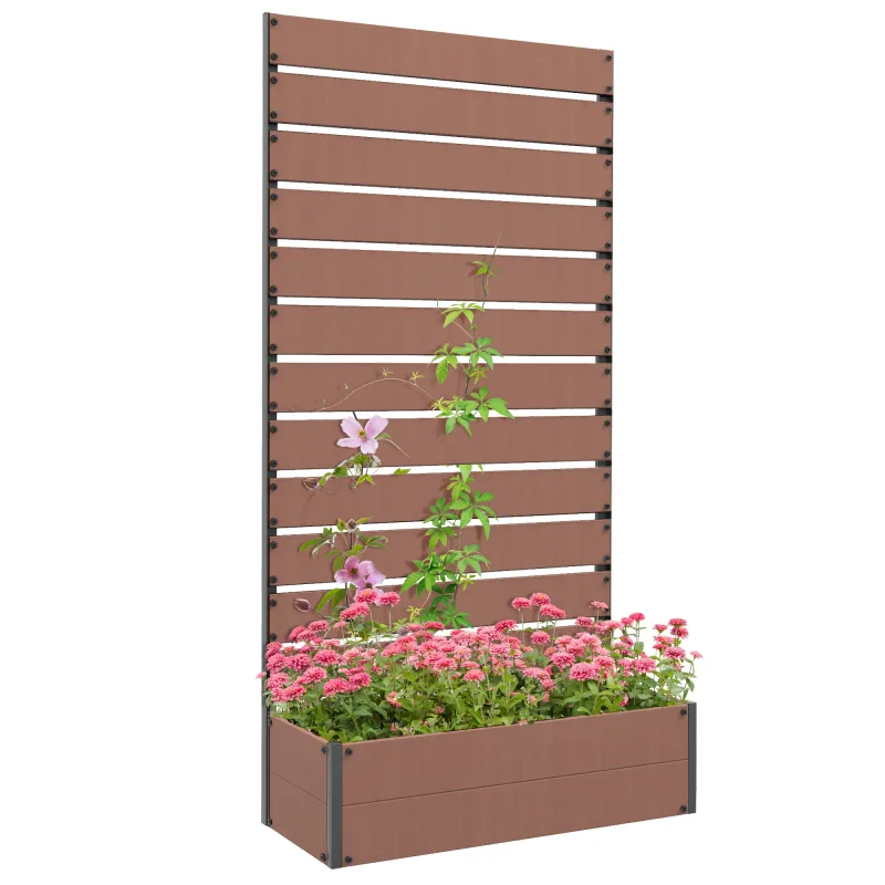 Jardín Outsunny con Enrejado, Jardín Elevado, Jardín para Plantas Elevadas, Maceta Rectangular para Flores