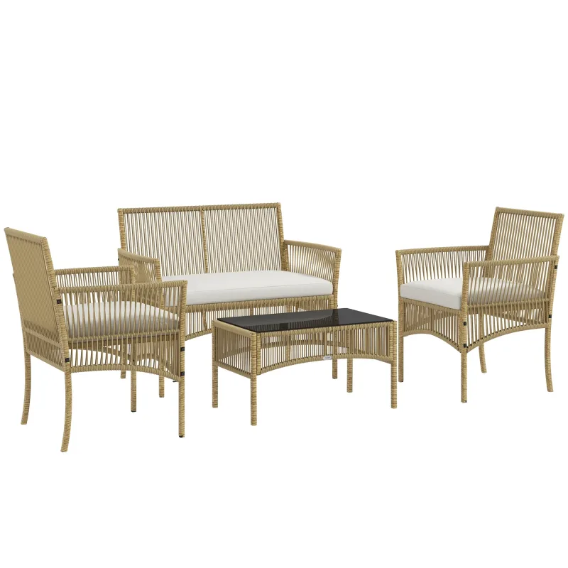 Outsunny Conjunto de Muebles de Jardín de Ratán 4 Piezas con Sofá Sillones y Mesa